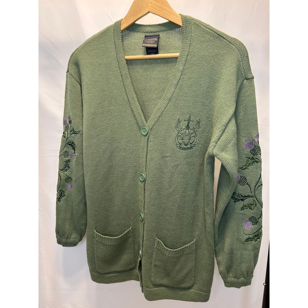 Outlander Cardigan Women Small Green Excellent Thistle Embroidered Hot Topic